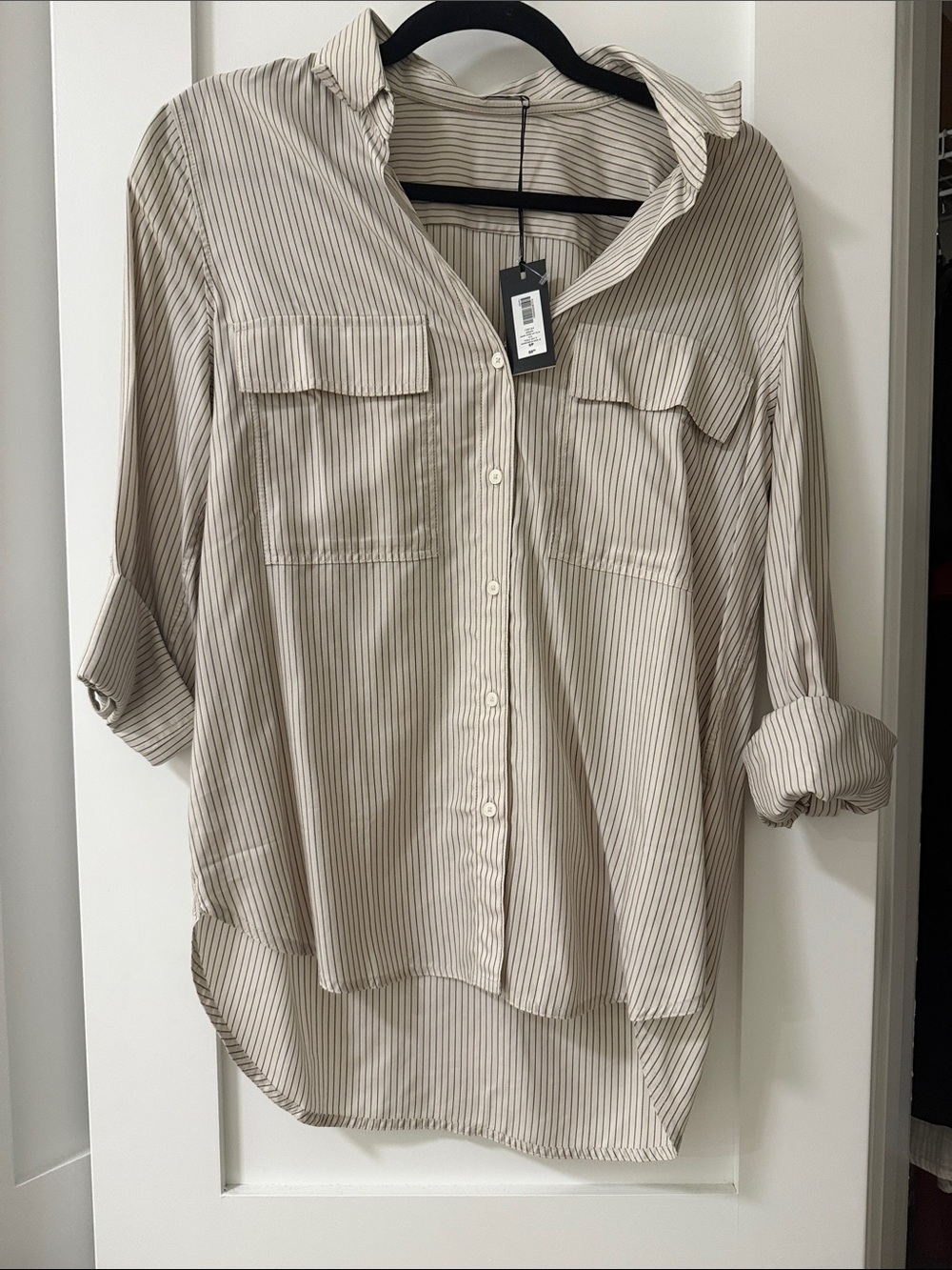 NWT Aritzia Babaton Beige and White Striped Button-Down Shirt